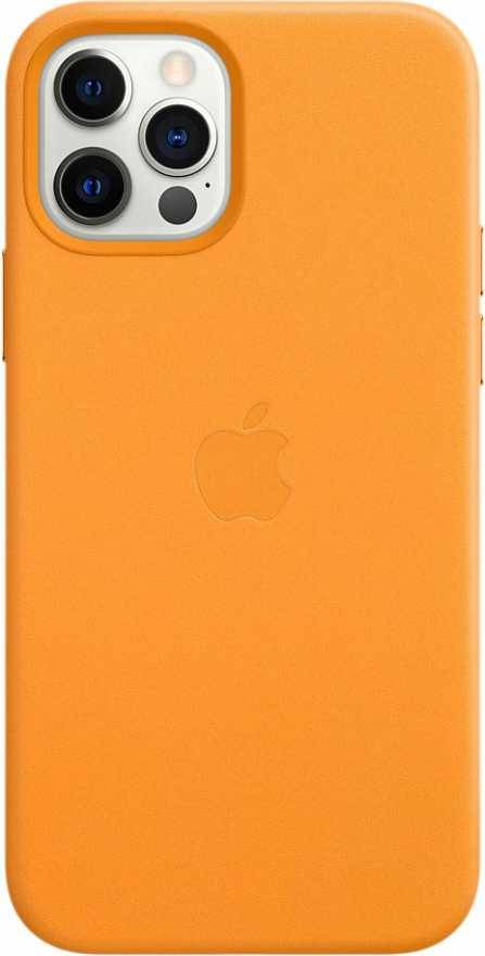 Чехол Apple MagSafe для iPhone 12/12 Pro, кожа, красный (PRODUCT)RED (золотой апельсин)