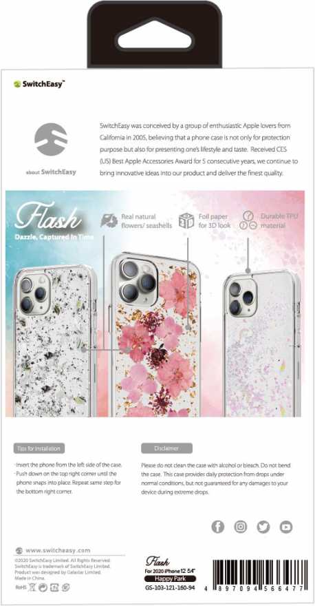 Чехол SwitchEasy Flash для iPhone 12 mini, Sakura (прозрачный (с блестками))