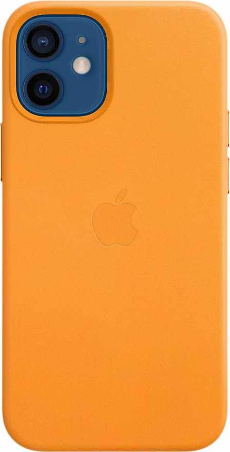 Чехол Apple MagSafe для iPhone 12 mini, кожа, красный (PRODUCT)RED (золотой апельсин)