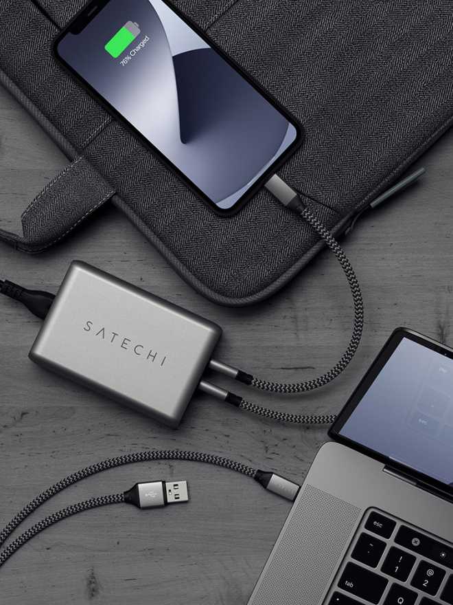 Сетевое зарядное устройство Satechi Compact Charger 2хUSB-C 100Вт + USB-A 12 Вт, GaN Power, серый купить