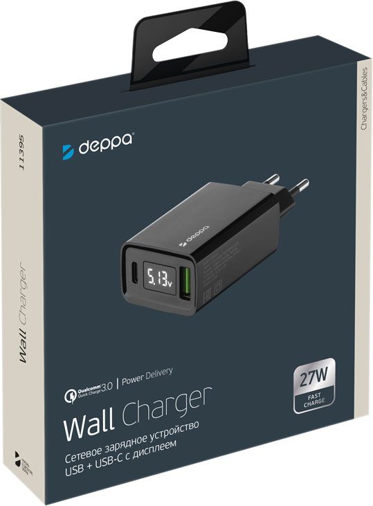 Сетевое зарядное устройство Deppa USB-A + USB-C, PD, 30 Вт, черный купить