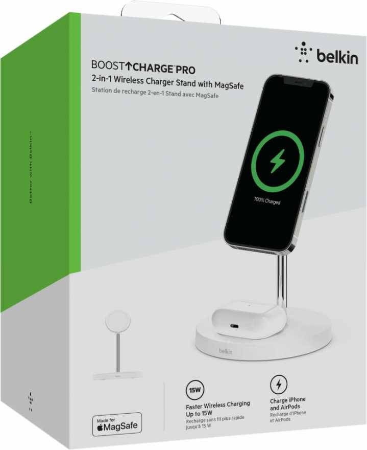 Беспроводное зарядное устройство Belkin Boost Charge Pro 2 в 1 MagSafe, 15Вт, белый купить