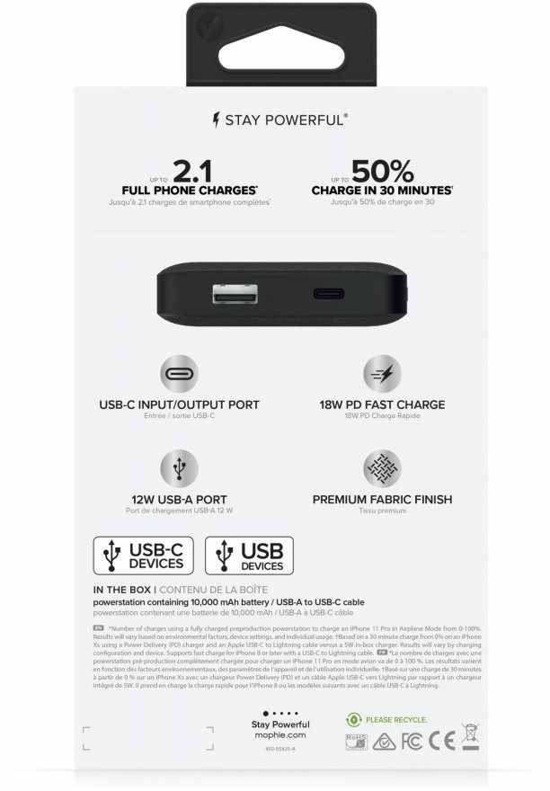 Внешний аккумулятор Mophie Powerstation PD USB-C + USB-A 10000 мАч, черный купить